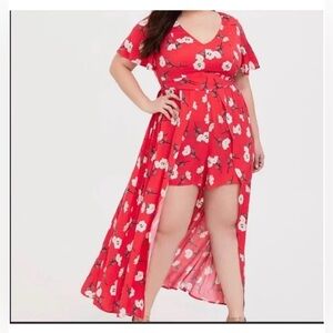TORRID RED FLORAL CHALLIS WALK THROUGH ROMPER dress size 14